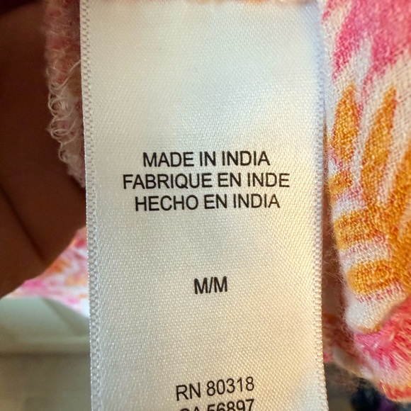 Lucky Brand Floral V Neck Blouse Pink Orange Women’s Medium - Picture 6 of 9